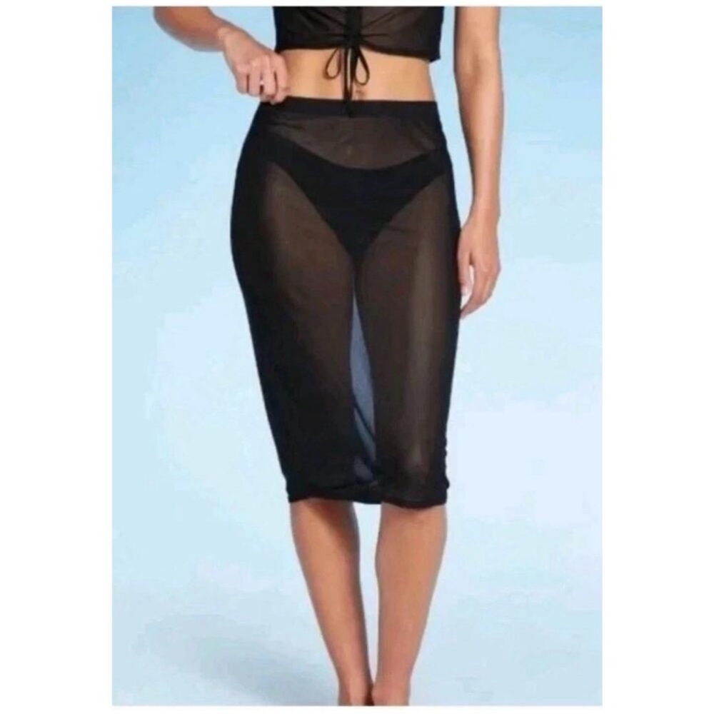 Black Wild Fable Mesh Swim Cover Up Midi Skirt